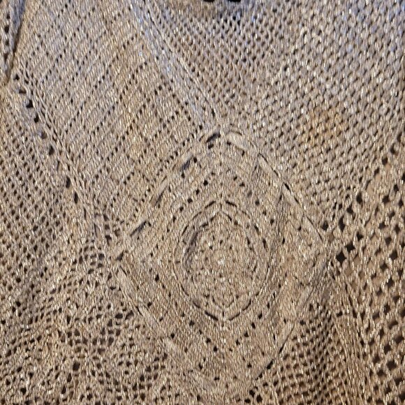 Vintage Suzelle Silk Outfit 3 Pcs Gold Tank Pants Crochet Tunic Metallic Large - Picture 2 of 13